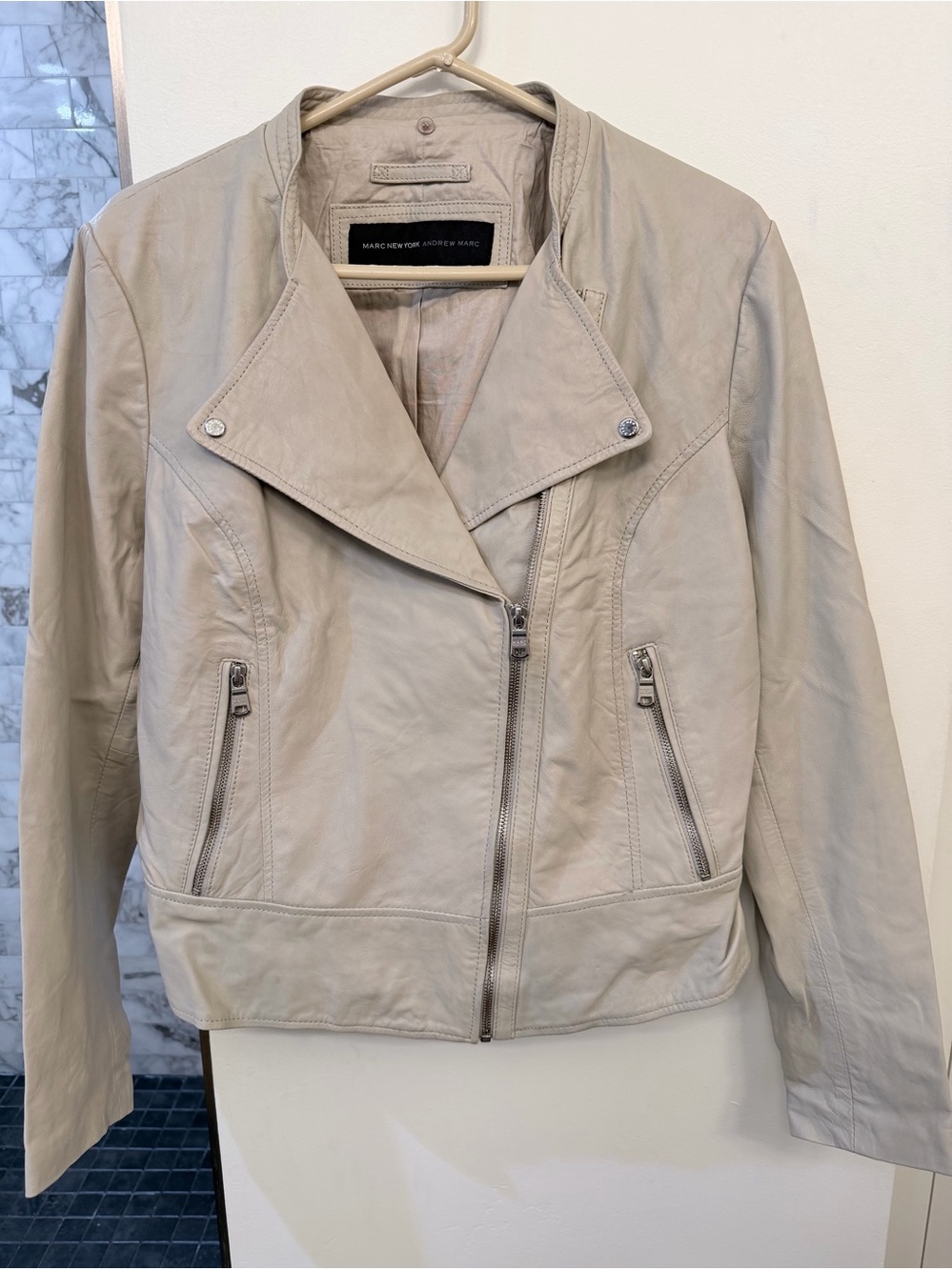 Marc New York Light Beige Leather Moto Jacket
